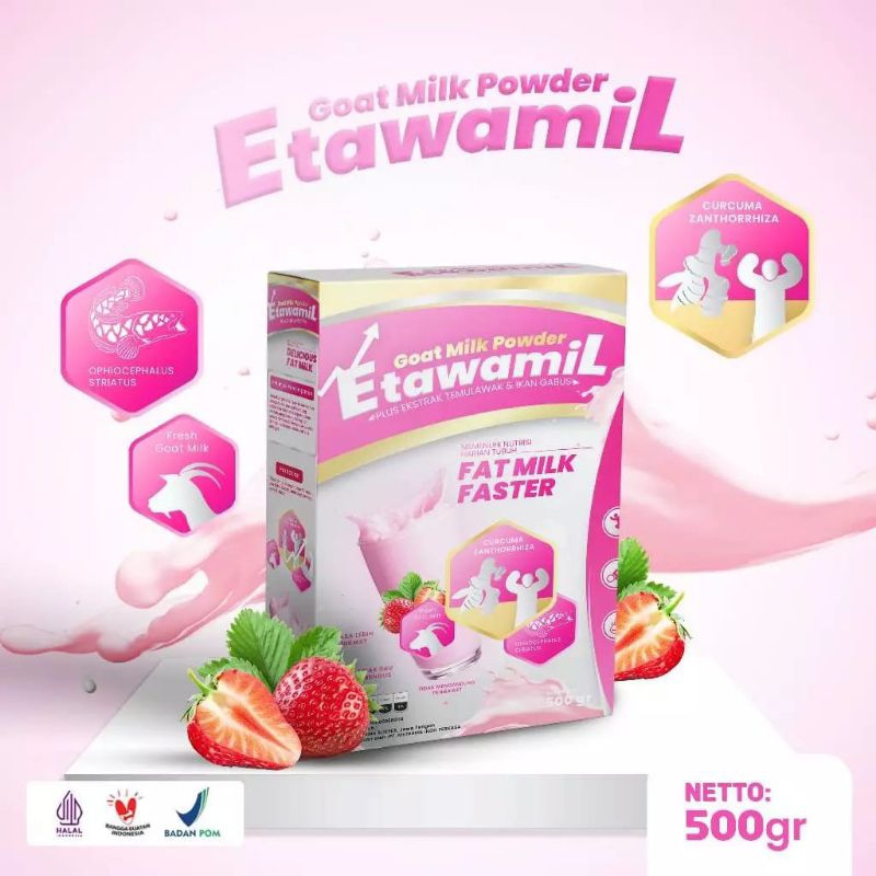 

susu ETAWAMIL weight gain RASA STROBERI susu penambah nafsu makan/penggemuk dan berat badan HALAL BPOM RI 500gr