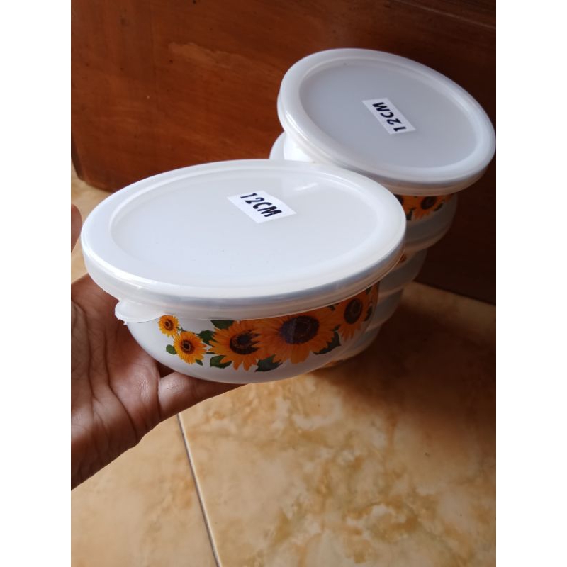 SET BOWL MOTIF MATAHARI UKURAN 12 / MANGKOK ENAMEL TUTUP