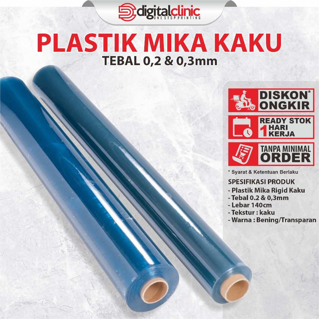 

Plastik Mika Kaku Rigid PET Bening Tebal 0,2 & 0,3 mm Lebar 140cm