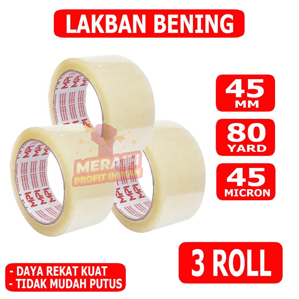 

3 PCS - Lakban Bening 45 mm x 80 yard - Lakban Packing - Lakban MPI - Daya Rekat Kuat Dan Tidak Mudah Putus
