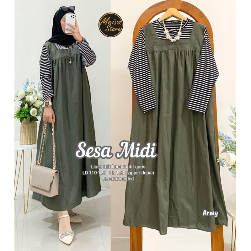 SESA MIDI BY MEISA STORE/DRESS MIDI BAHAN KATUN LINEN ORI BEST SELLER