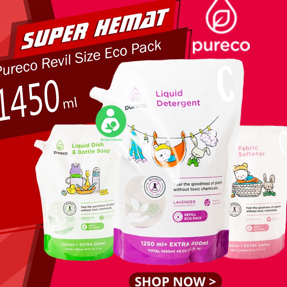 7m Terbaru PURECO  PURECO LIQUID DETERGEN  DISHSOAP BOTTLE  SOFTENER REFILL ECO PACK POUCH 145ML F58