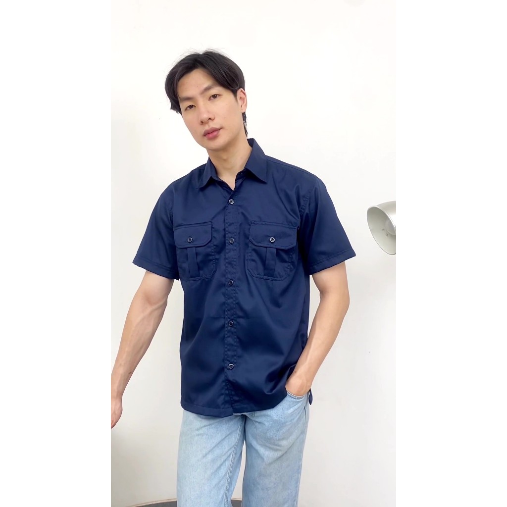 Kemeja Kerja Seragam PDH PNS Formal Pria PDL Lengan Pendek Jumbo Warna Navy