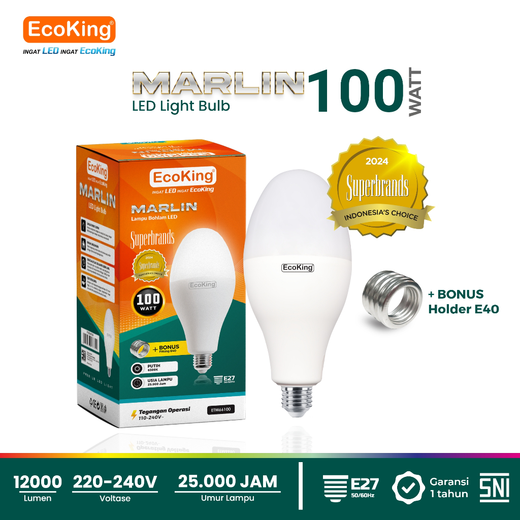 ECOKING MARLIN MERCURY LAMP LED 100W 100 WATT E27 DENGAN ADAPTOR FITTING E40