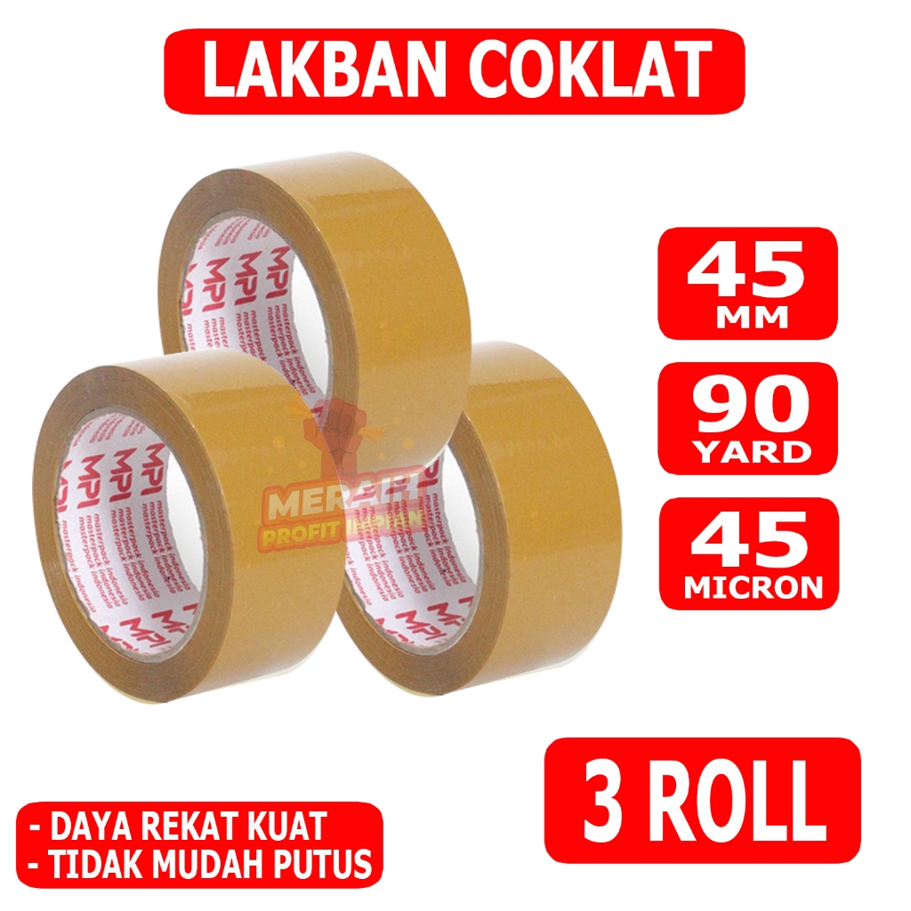 

3 ROLL - Lakban Coklat 45 mm x 90 yard - Lakban Packing - Lakban MPI