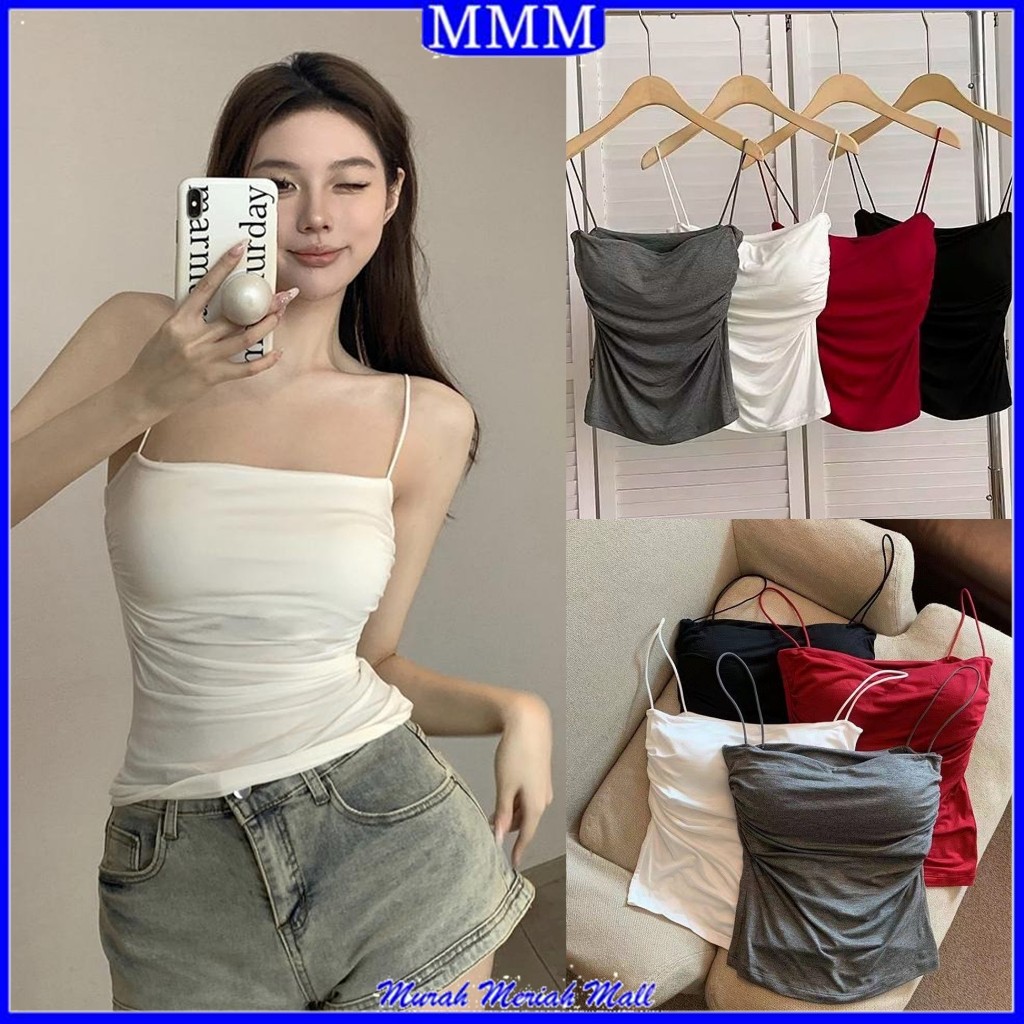 MMM BR6978 Tank Top Bra Wanita Polos Kerut Samping TankTop Basic With Cup Wanita Square spaghetti Cr