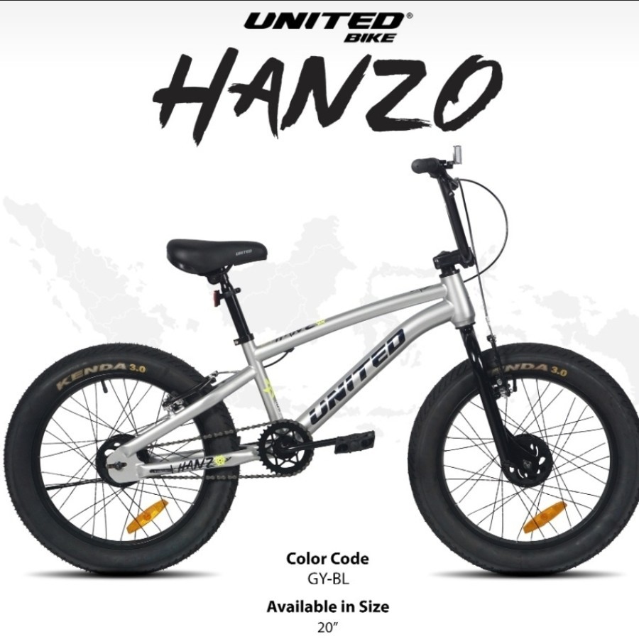 Sepeda bmx 20 inch united hanzo ban jumbo gede anak cowok usia 7-12 tahun velg alloy high quality sn