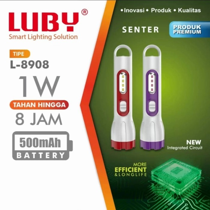 Senter Luby Baterai Cas L 8908 Lampu Emergency LED 1 Watt Rechargeable