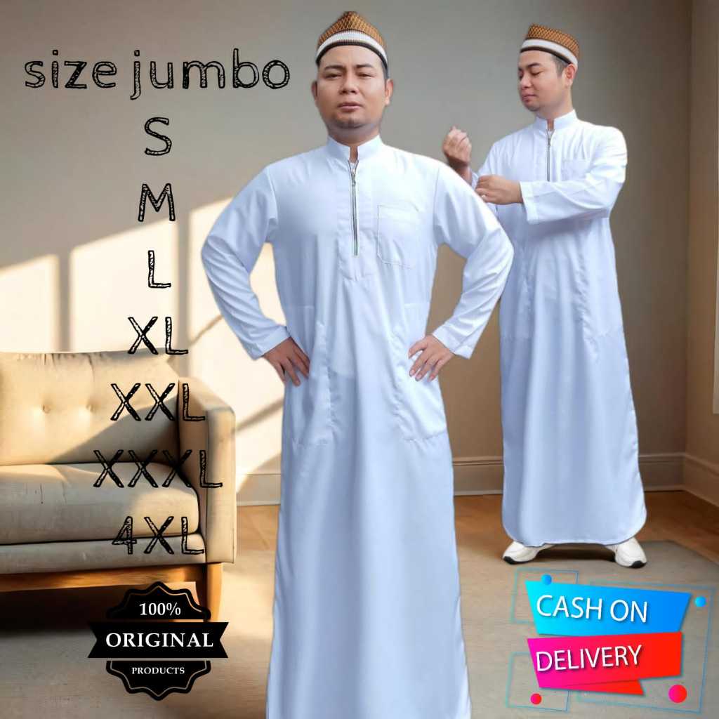 Jubah pria dewasa model resleting jubah aslahshop lengan panjang bahan toyobo halus
