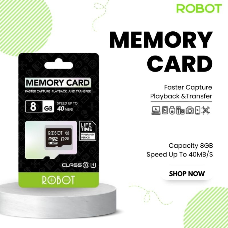ROBOT TF Card 8GB Memory Card MicroSD Class 10 Speed With Package micro-SD - Garansi Resmi 1 Tahun