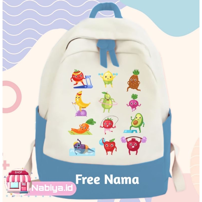 TAS RANSEL ANAK BUAH-BUAHAN OLAHRAGA BACKPACK ANAK SEKOLAH CUSTOM GAMBAR KARAKTER FREE NAMA UNISEX