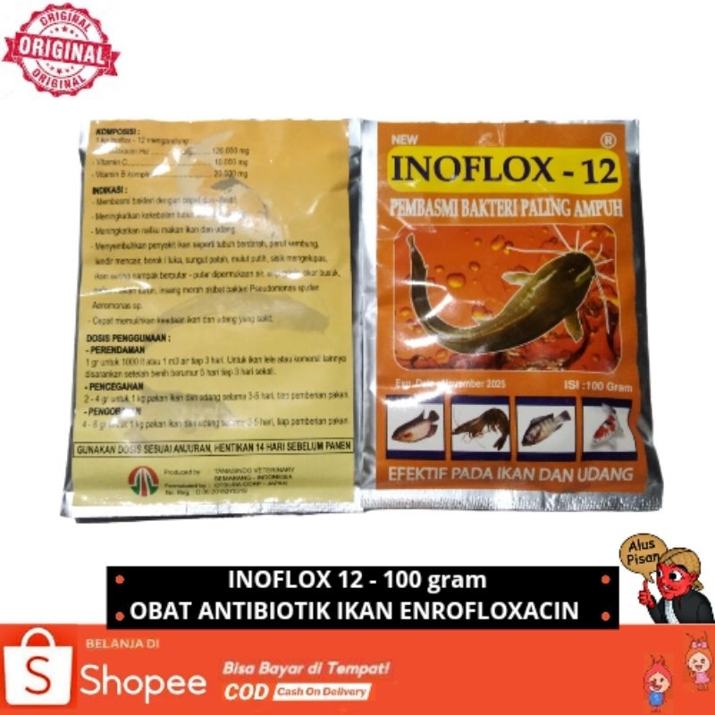 Inoflox 12 100 gram - Obat Antibiotik Ikan Enrofloxacin