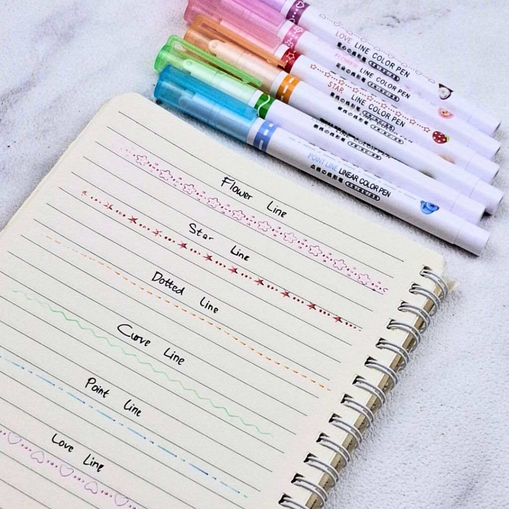 

OUTLINE PEN MOTIF STAMP PEN HIGHLIGHT PEN pulpen dengan ujung motif 1 set isi 6 Pcs
