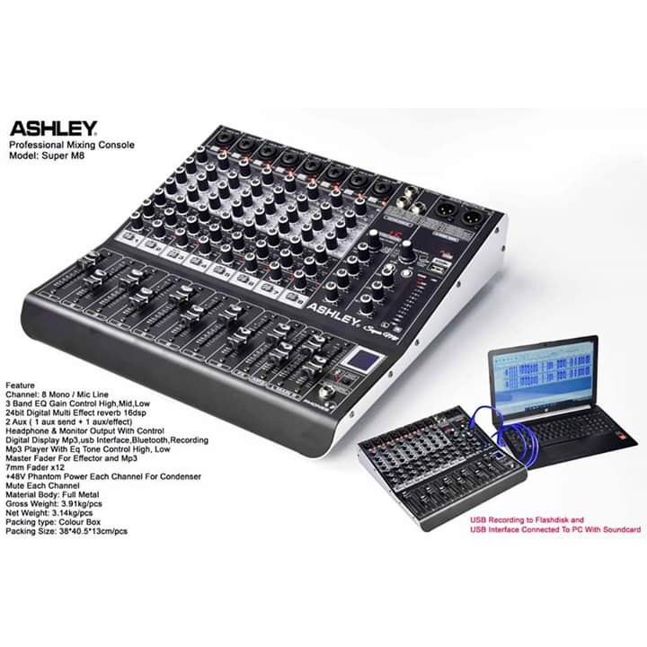Ashley Mixer Audio Ashley Super M8 Mixer Ashley 8 Channel SUPER M8Audio Mixer Ashley SUPERM8