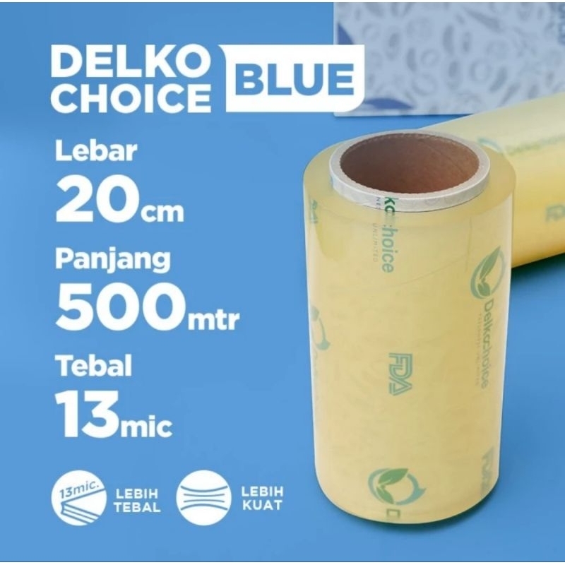 WRAPPING DELKOCHOICE BIRU ( PLASTIK PEMBUNGKUS MAKANAN ) 20CM