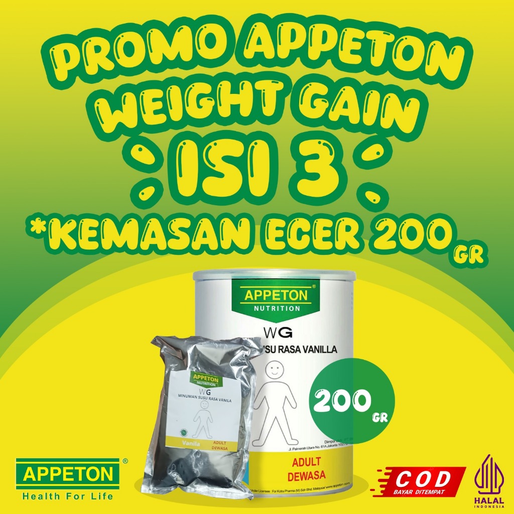 

Appeton Weight PROMO ISI 3 Susu penambah Berat Badan Dengan Whey Protein 200gr Sachet