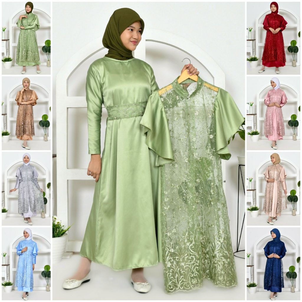 (SUPLIER) 2IN1 GEORGINA ANAK DRESS INNER + OUTER BRUKAT TILLE PREMIUM / FREE BELT / SET GAMIS MAXI D
