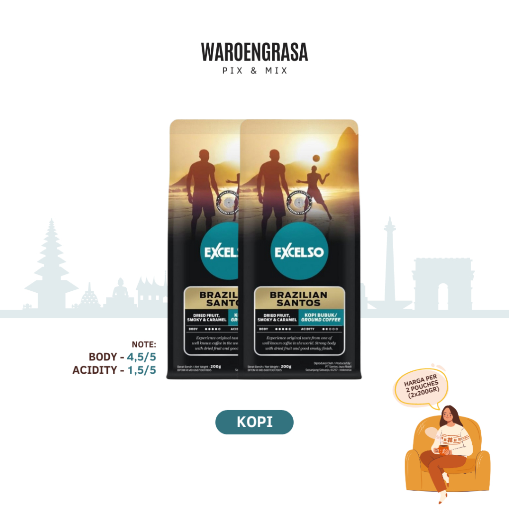 

Excelso Kopi Bubuk - Brazilian Santos - 200gr - 2 Packs