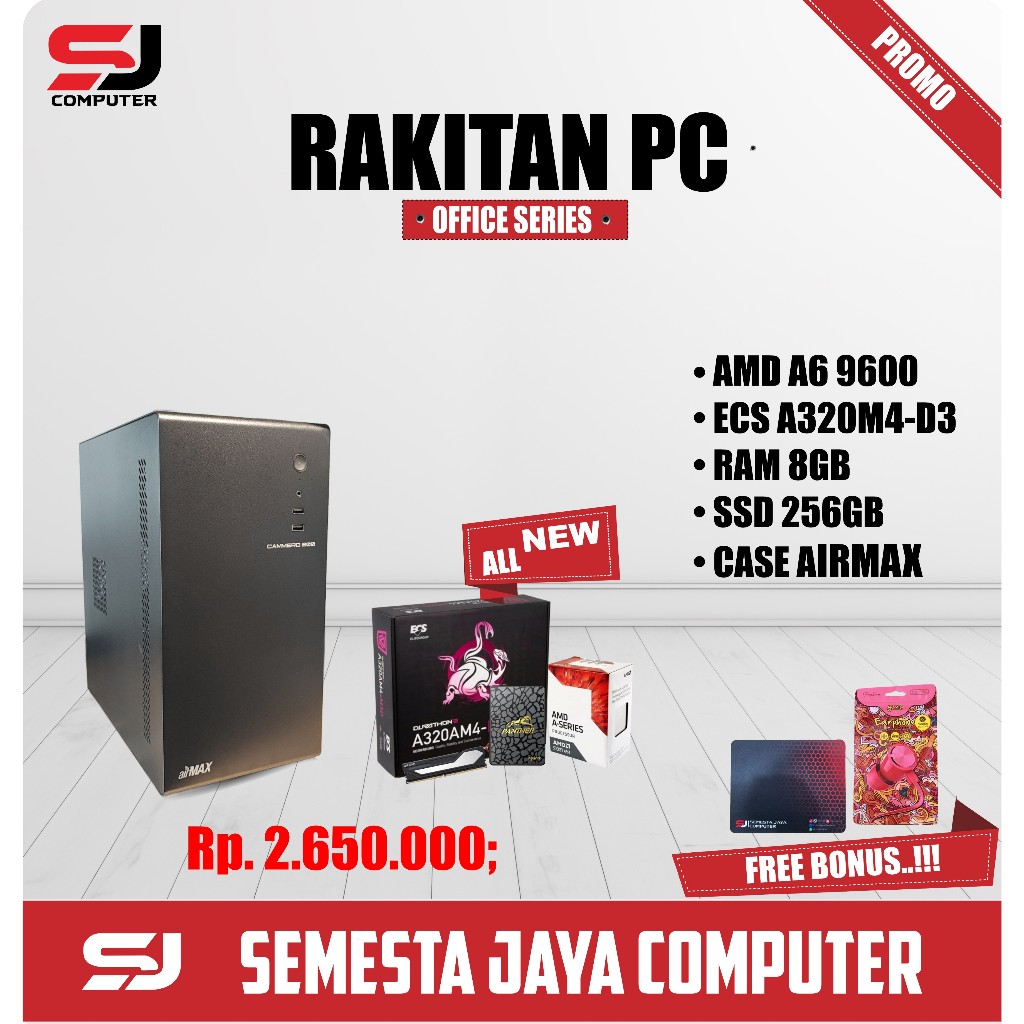 PC Rakitan OFFICE AMD A6 9500 | 8GB DDR4 | Ssd 256GB