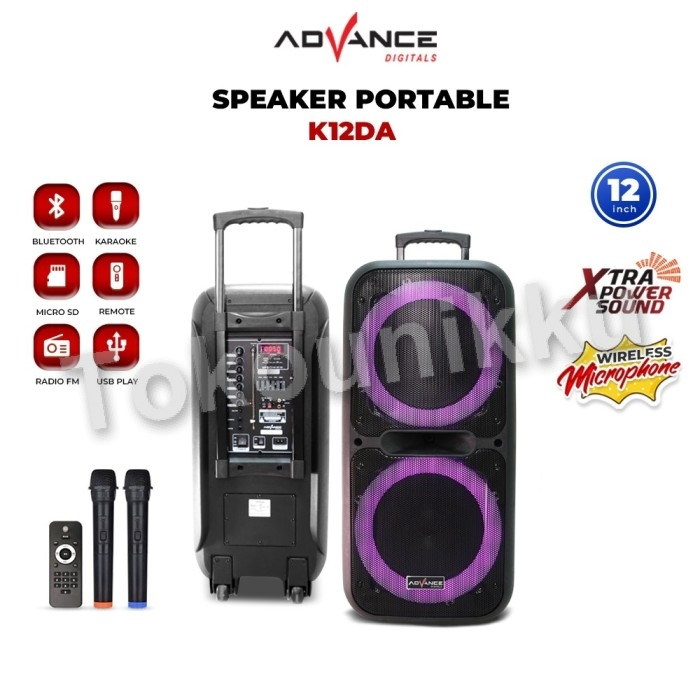 Speaker Advance K12D-A Portable Bluetooth 12Inch + 2 Mic Wireless