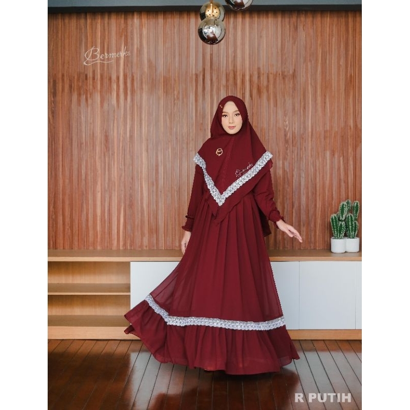 Gamis CERUTY renda putih SET KHIMAR LAYKA ori bermerks syari haji umroh branded modis modern