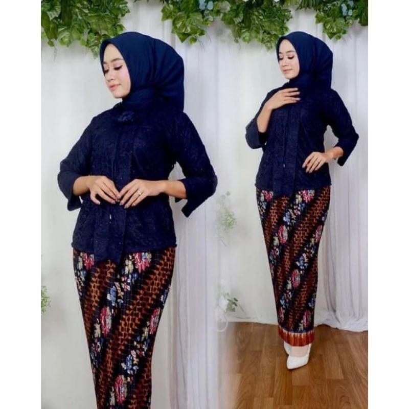 TERLARIS Kebaya Jumbo Ld 130 4L XXXXL Kebaya Modern Kutubaru Floy Brokat Lengan 7/8