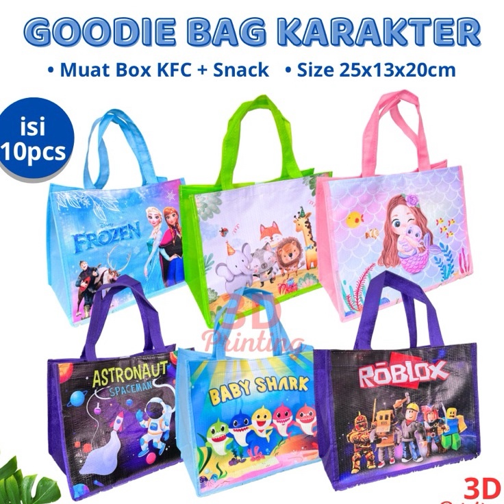 

Stok Banyak isi 1pcs Tas Goodie bag Karakter Lucu muat KFC acara Ultah Aqiqah Tedhak siten