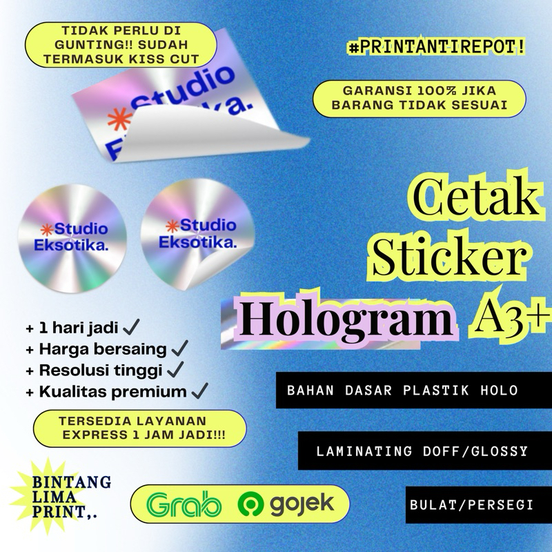 

[PRINT CEPAT] Sticker HOLOGRAM A3 Tahan Air | Termasuk Kiss Cut | Custom Design | Bisa Laminating | Custom Size