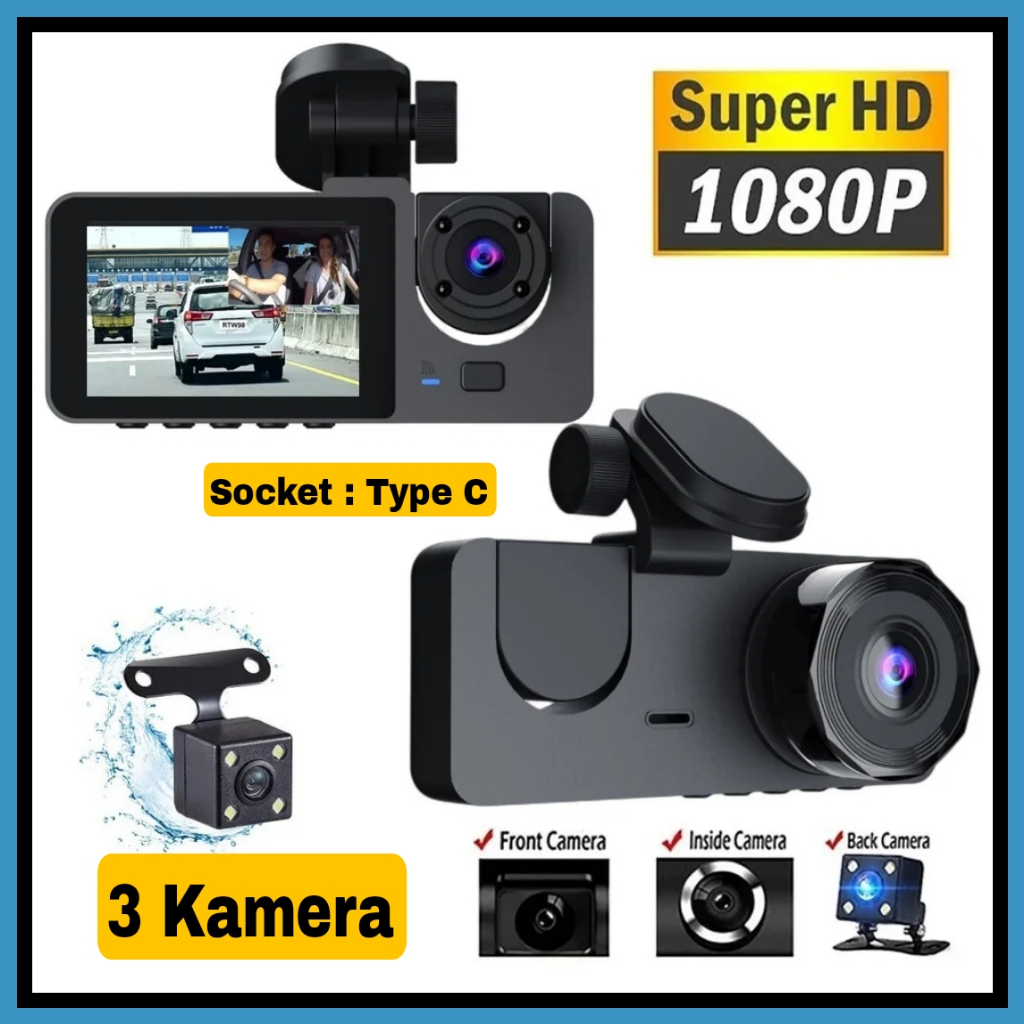 KAMERA MOBIL 3 KAMERA FHD NIGHT VISION LCD 2in DVR DASHCAM Y15
