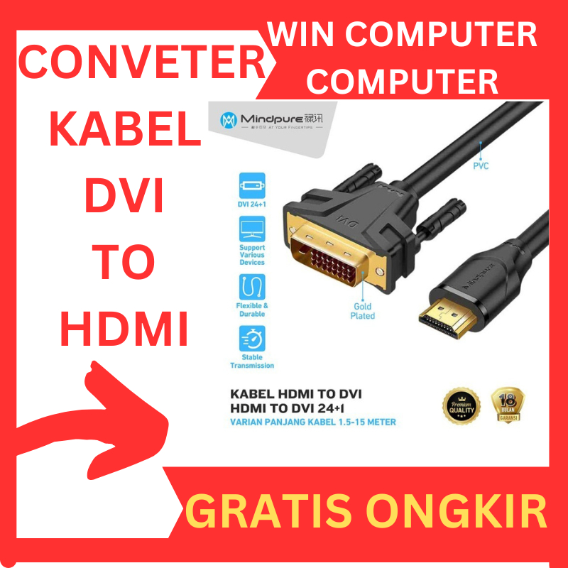 Kabel Converter HDMI Male to DVI HDMI DVI 24+1 Kualitas Gold Plated 4k 2k