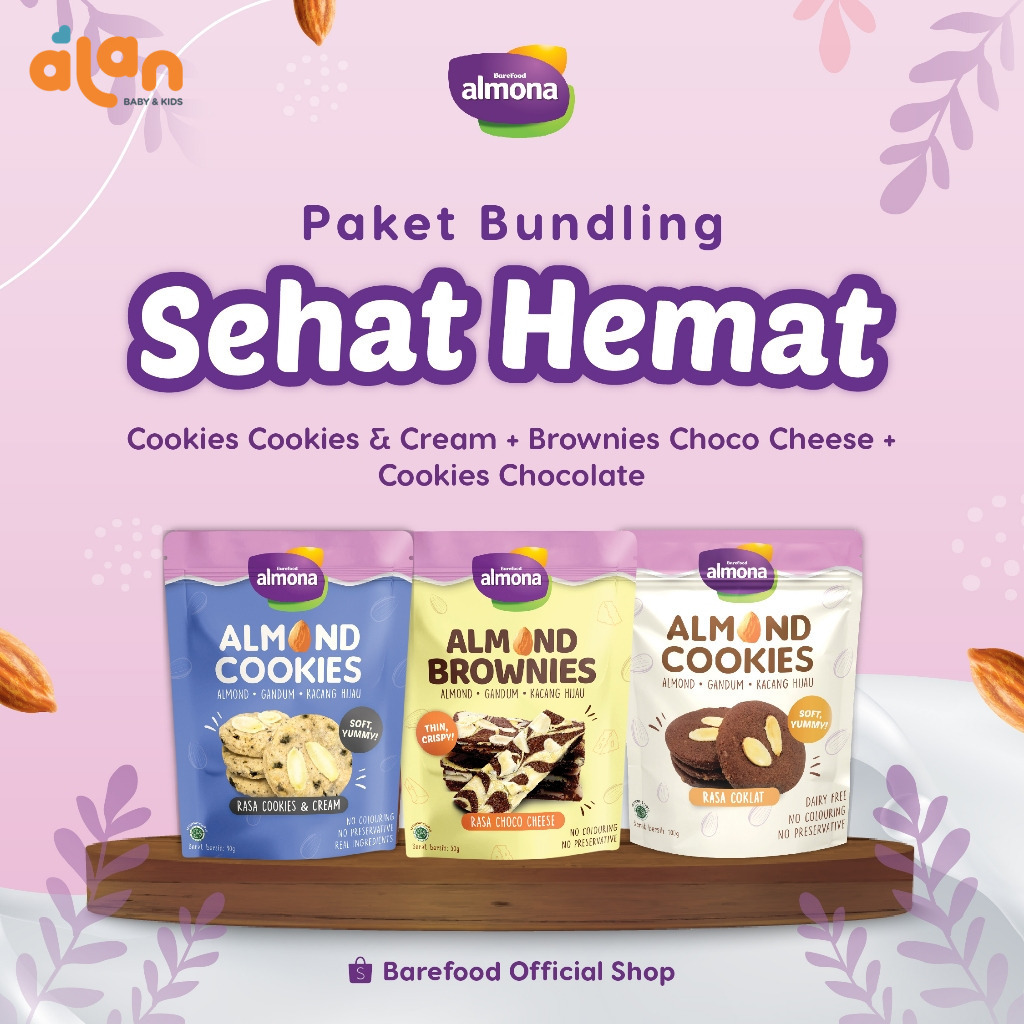 

Alan Baby Kids - Almona Almond Brownies & Cookies 50gr - Snack Sehat - No Preservative - No Coloring