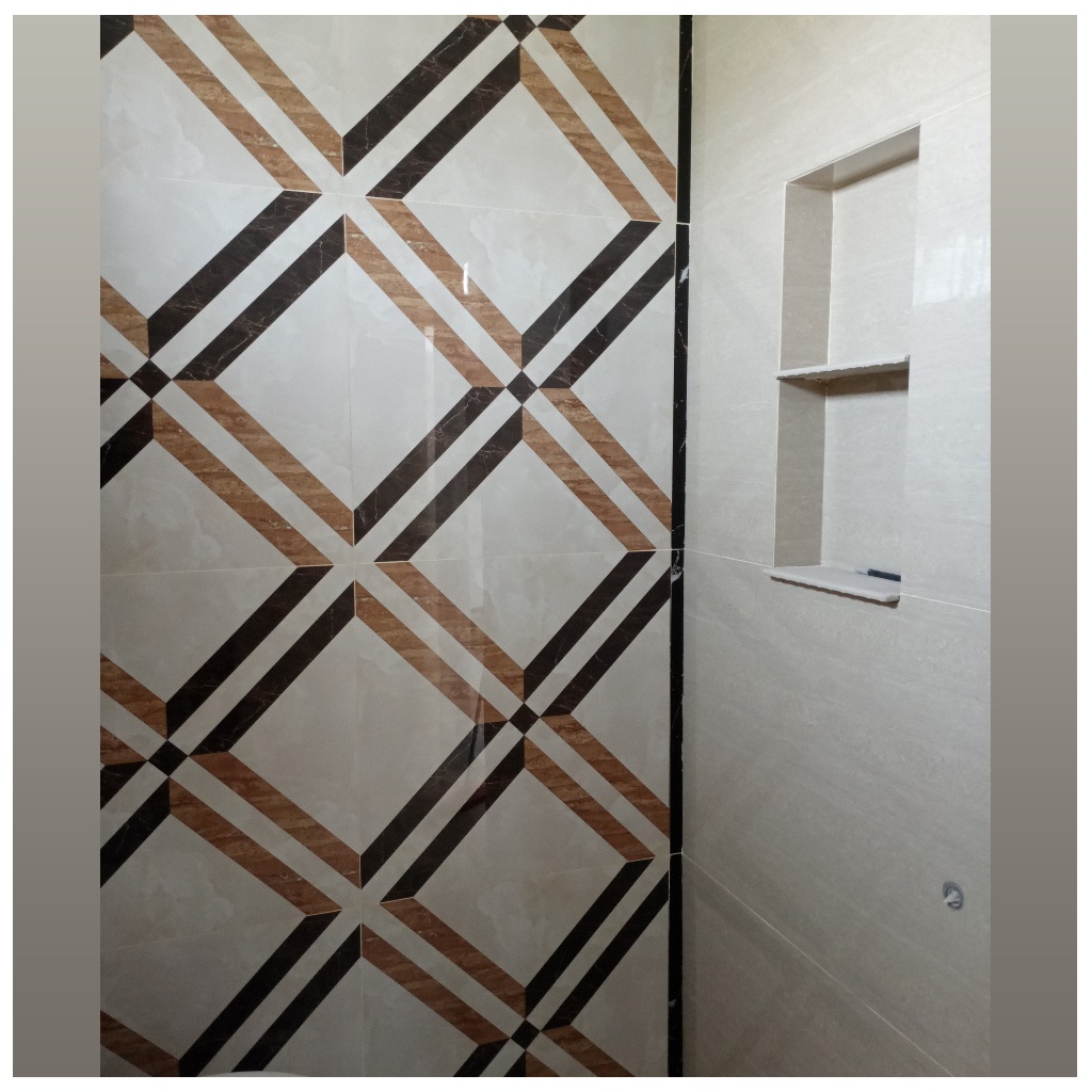 Granit Lantai Pola Décor 120x120 Glossy Motif Artistic Stripe Mewah Grade AAA Original Granite Tile