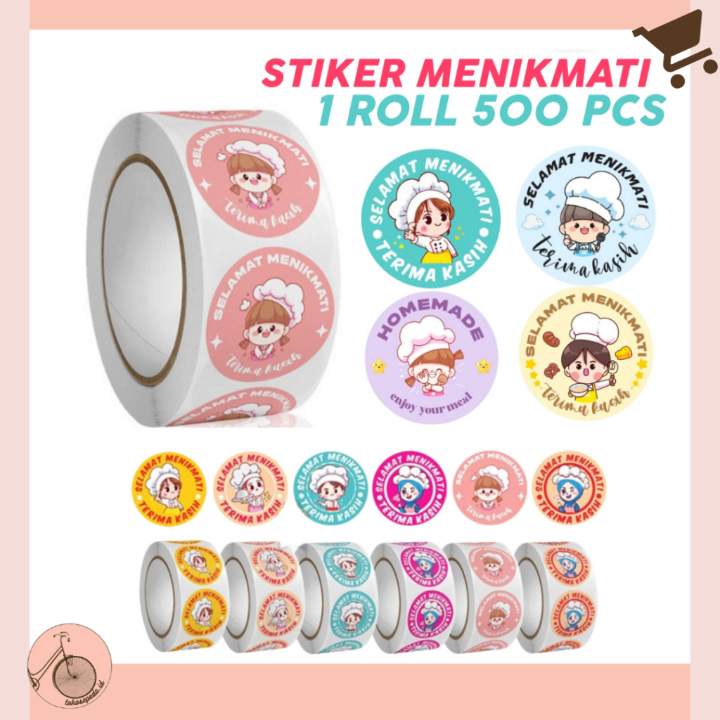 

500 Pcs Sticker Roll 2,5cm Stiker Selamat Menikmati Makanan Kue Thank You Terima Kasih Unik ST001