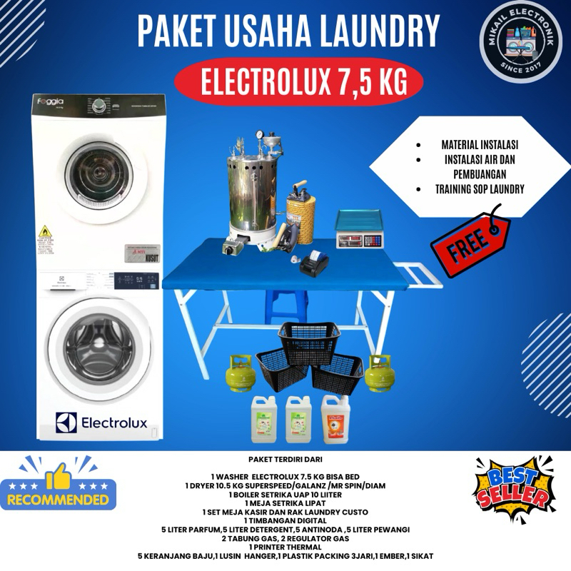 PAKET  USAHA LAUNDRY KILOAN MESIN CUCI ELECTROLUX  DRYER GAS KONVERSI FOGGIA SIAP PAKAI