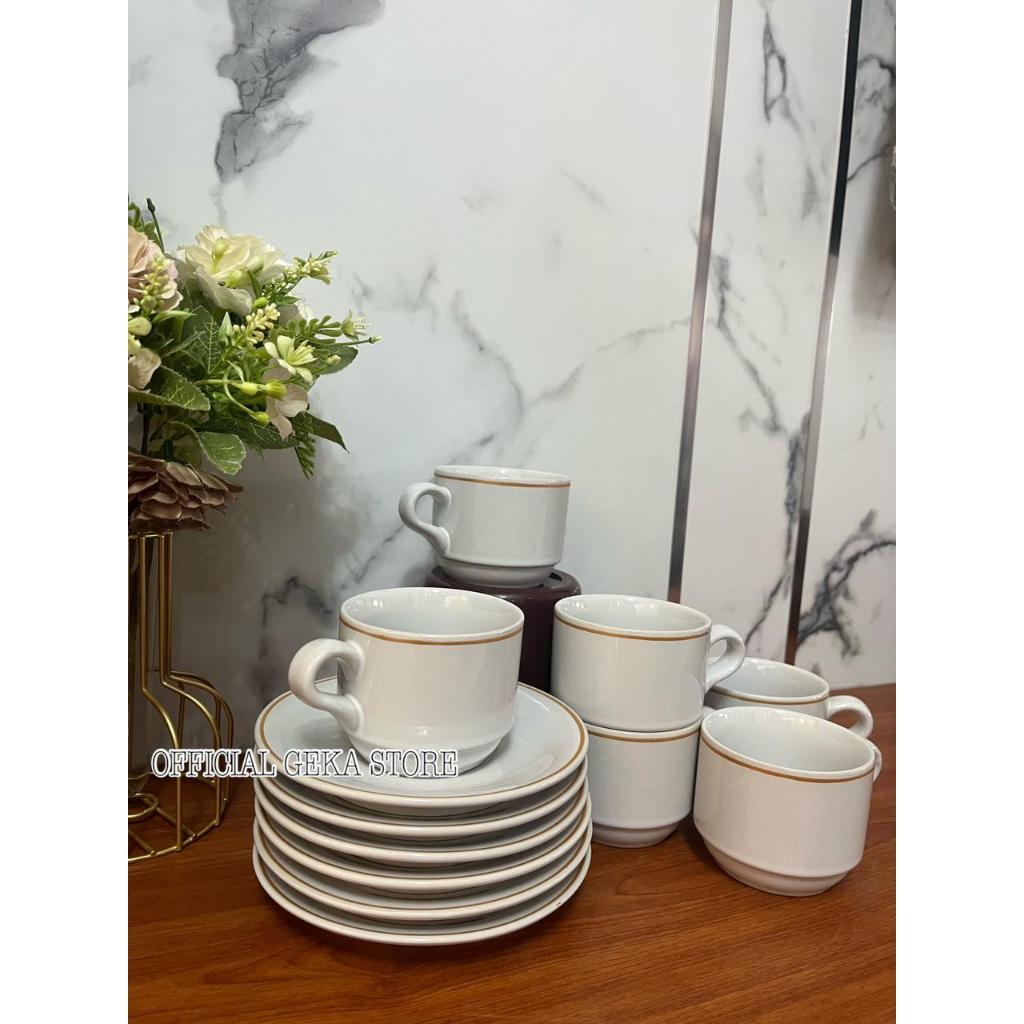 1 SET GELAS KERAMIK MEWAH ISI 12 PCS  / SET CANGKIR KERAMIK POLOS ISI (6 GELAS+6TATAKAN)