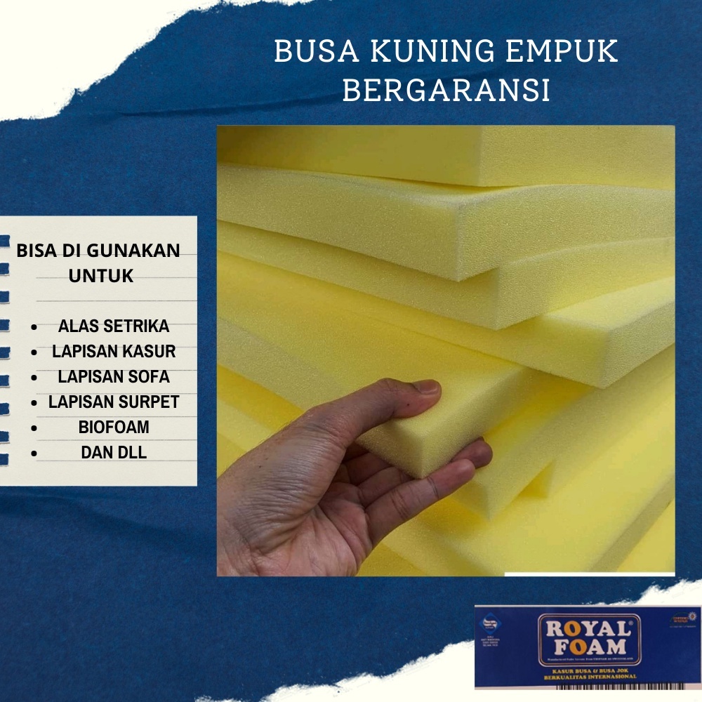 Busa Jok Kursi lembaran Royal Foan Kuning tebal 10cm Ukuran 200x120 Alas Setrika Sofa