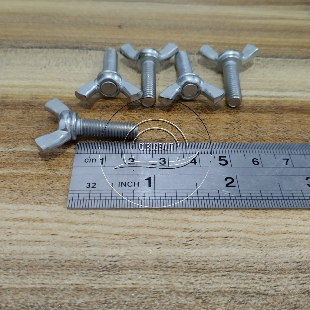 Baut Kuping  M6x20 Kupu Kupu Wing BoltM6 x 20 Baud 10 Panjang 2cm Butterfly Putih Galvaniz 6x20 6 x 