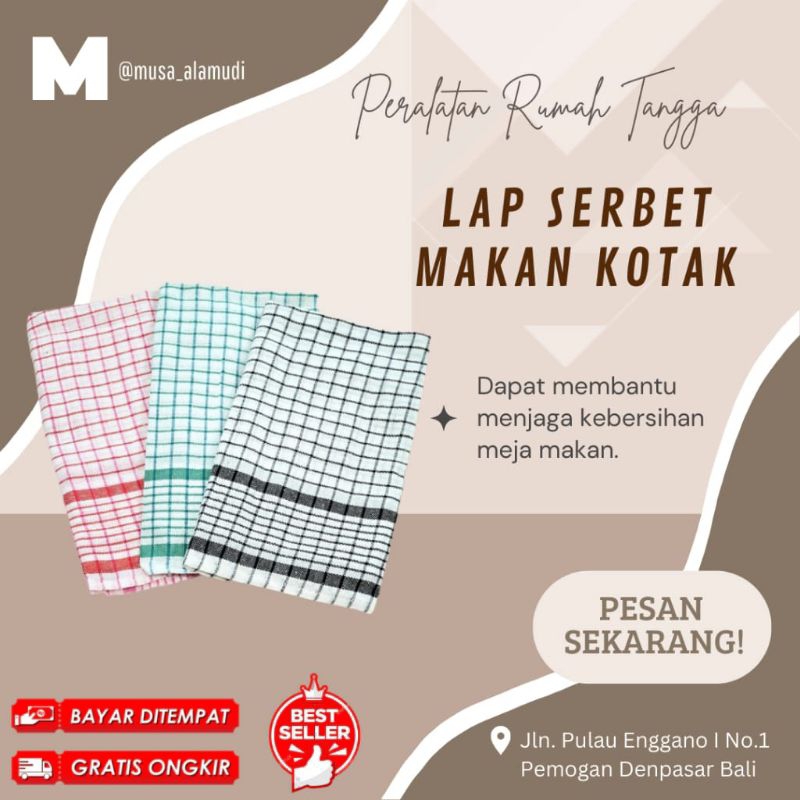 Lap Makan Serbet Makan Kotak Kotak Tebal