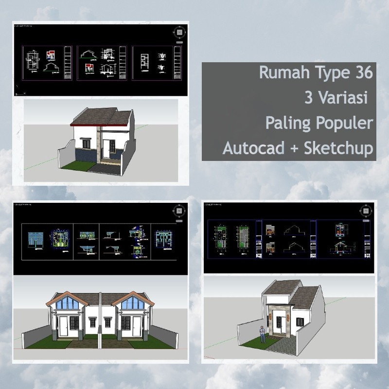 Desain Rumah Type 36 File Autocad + Sketchup 3 Versi