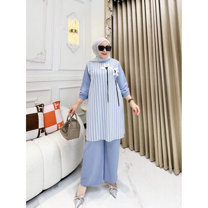SETELAN CELANA ATASAN TUNIK  HAYAKO MOTIF GARIS"