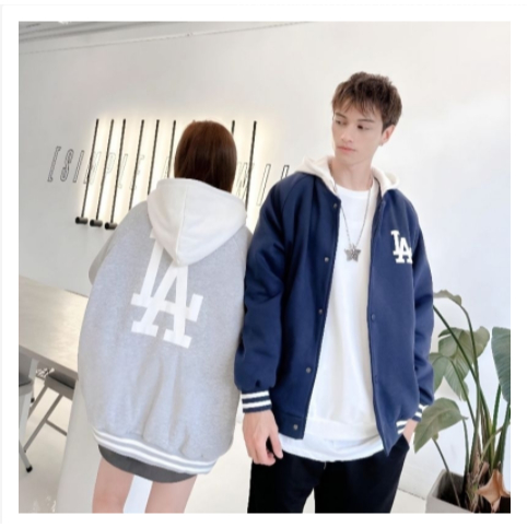 Jaket Varsity Hoodie BIG SIZE ( S - 6XL ) LA Two Tone Jacket Varsity Mix Kombinasi Los ANGELES Korea
