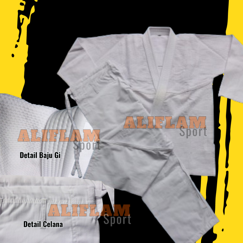 Seragam Jujitsu POLOS Gi BJJ Brazilian Jiujitsu Judo Gi Polos PUTIH RAJUT - ALIFLAM Sport.adm9