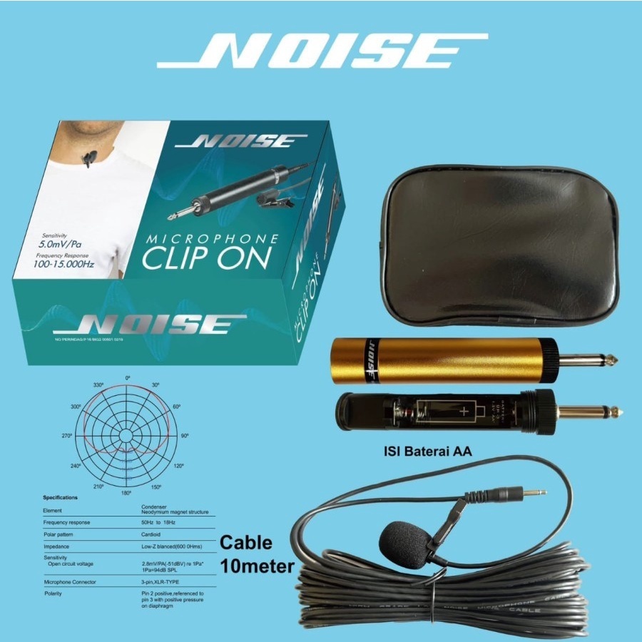 NOISE Mic Clip on Kabel Vocal Mik Jepit Kancing Dakwah Pengajian Kabel Panjang 10 Meter Suara Jernih