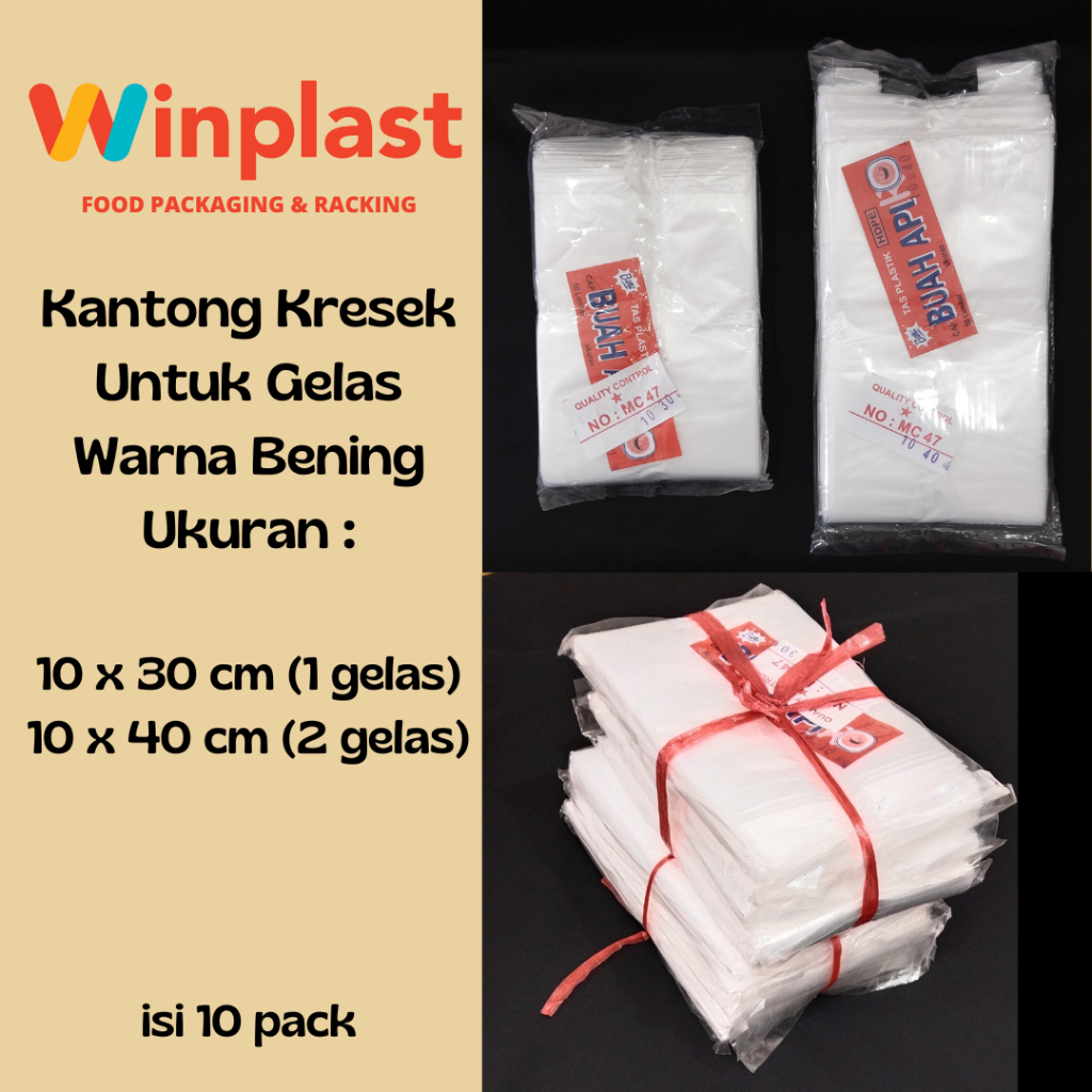 Grosir Kantong Plastik / Kresek PE Bening Untuk Gelas / Cup 1 gelas & 2 Gelas isi 10 pack