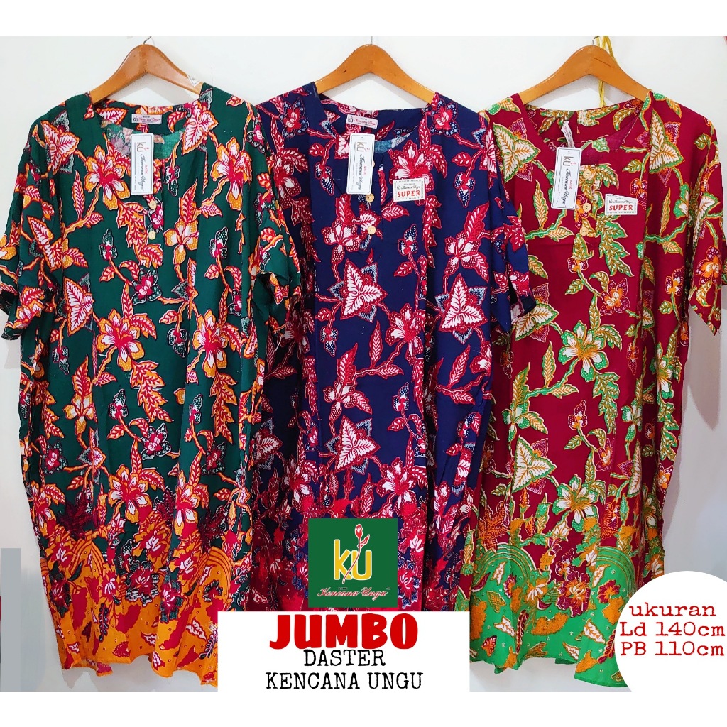 Daster Kencana Ungu asli Label Putih, Daster  Jumbo Kencana Ungu LD 150cm