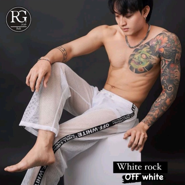 RG STYLE BALI |WHITE ROCK OFF WHITE | celana jaring transparan | celana panjang transparan |celana p