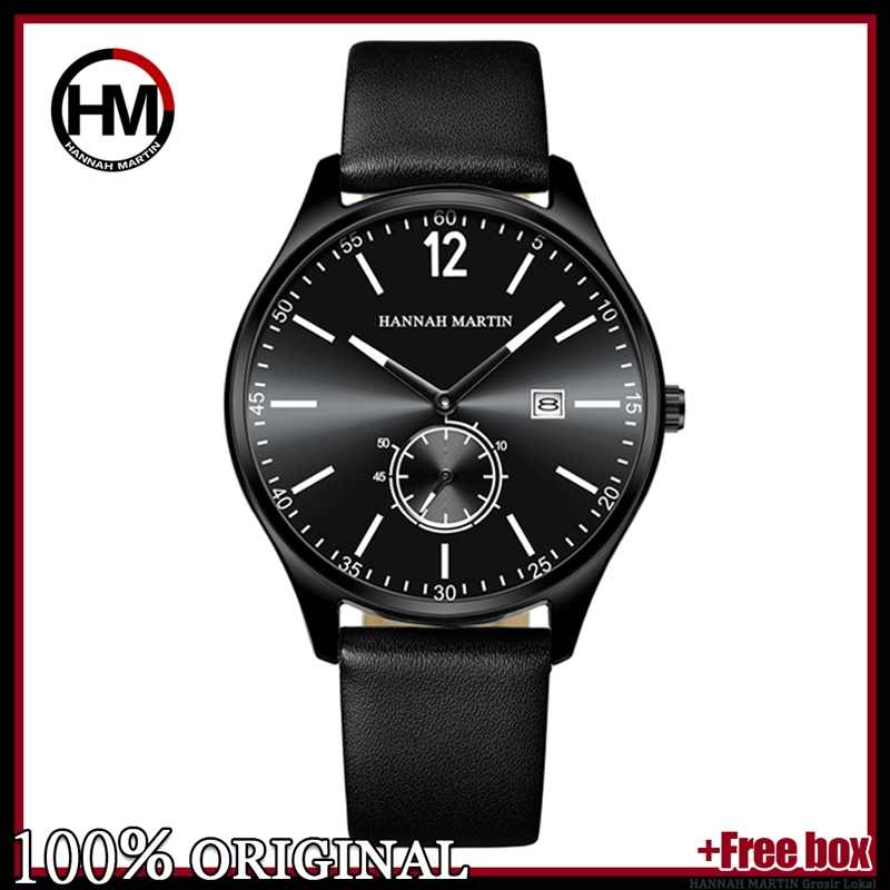 HANNAH MARTIN Jam Tangan Pria 100% Original Keren Sangat tipis Kronograf TANGAN Quartz COWOK Kulit A