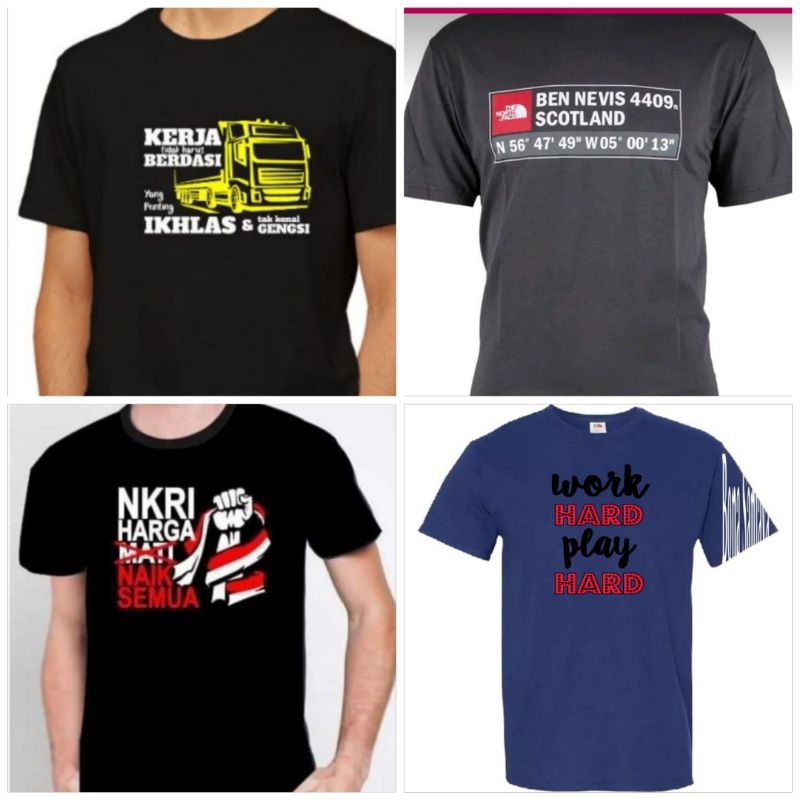 Kaos oblong kaos sablon kerja berdasi. Scotland. work hard plg hard. NKRI harga naik semua fashion p