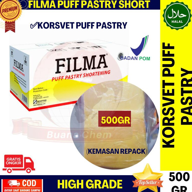 

KODE PRODUK GCAKF8772 Korsvet Filma Puff Pastry 5 GR repack Filma Pastry Shortening Mentega Margarine Mentega Filma