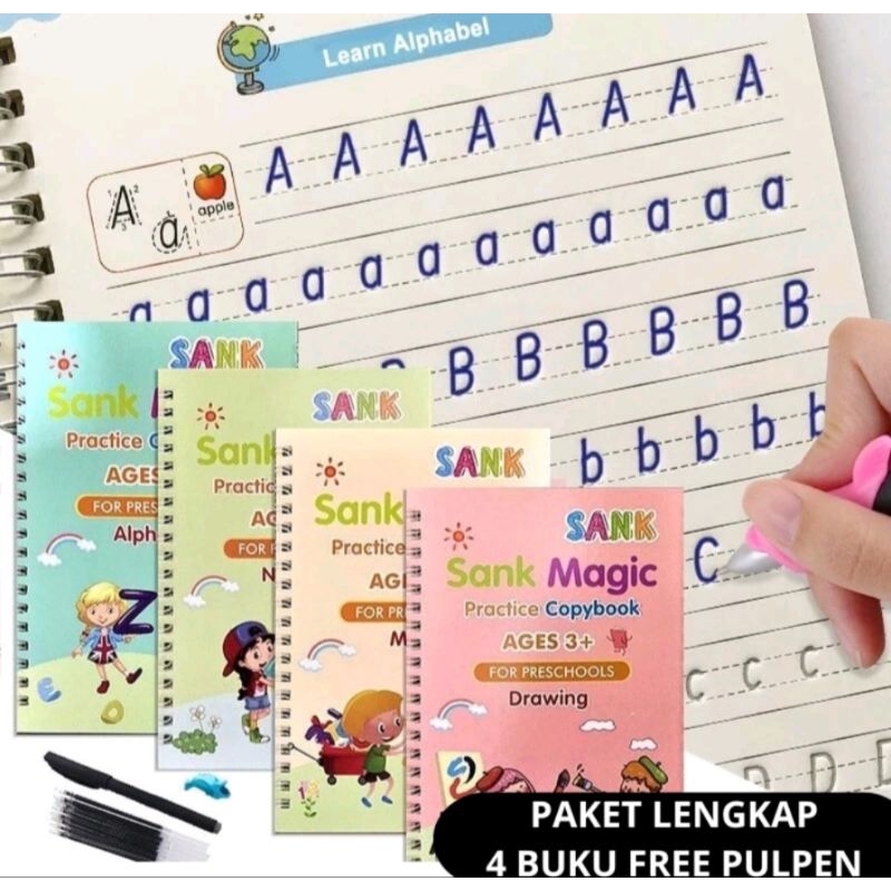 

Buku Magic Sank Magic Book 4pcs Buku Belajar Tulis Hitung